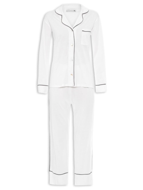 Pijama Feminino Longo Com Botão De Algodão Pima – Off White