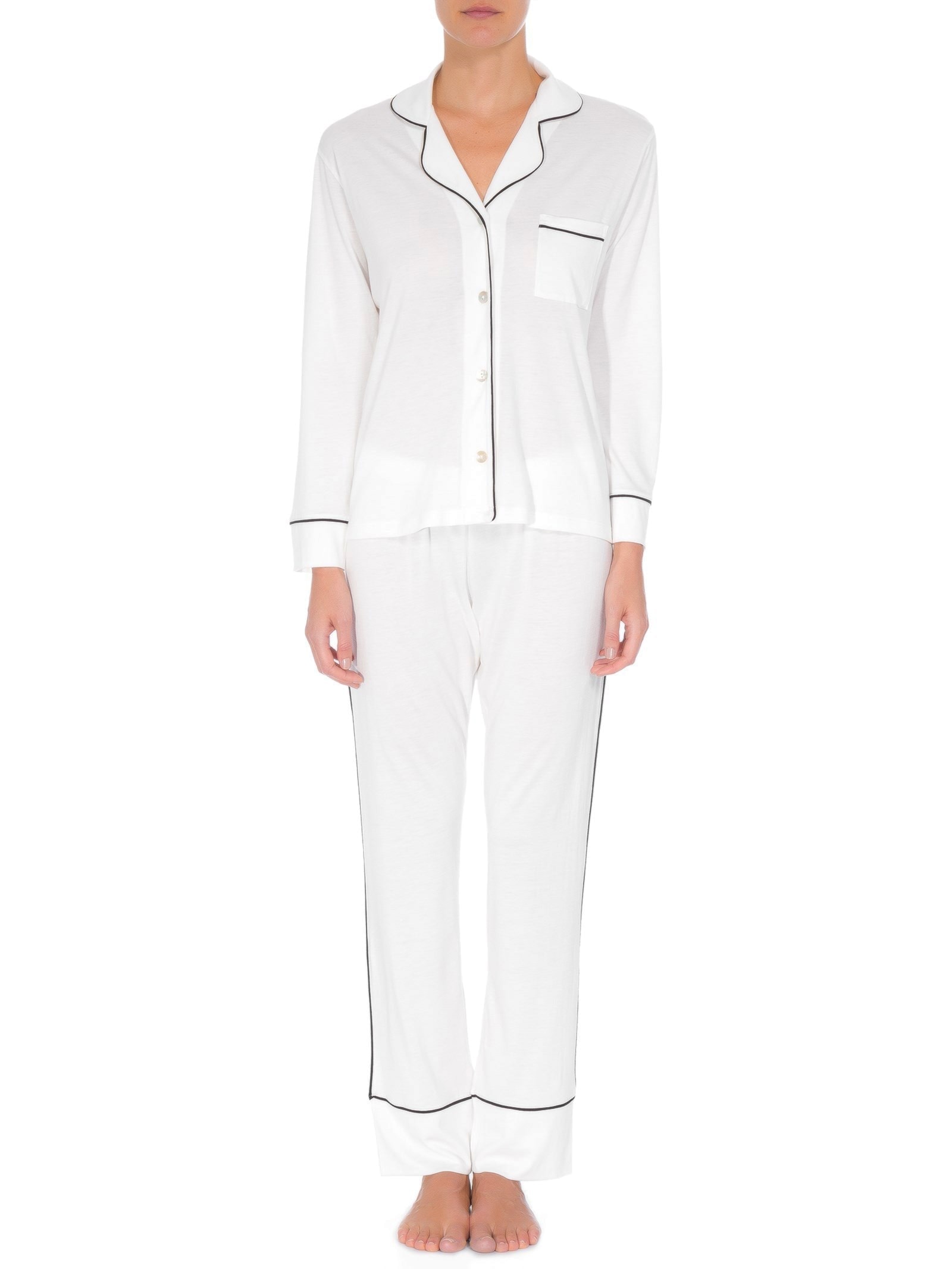 Pijama Feminino Longo Com Botão De Algodão Pima Off White '2Essential