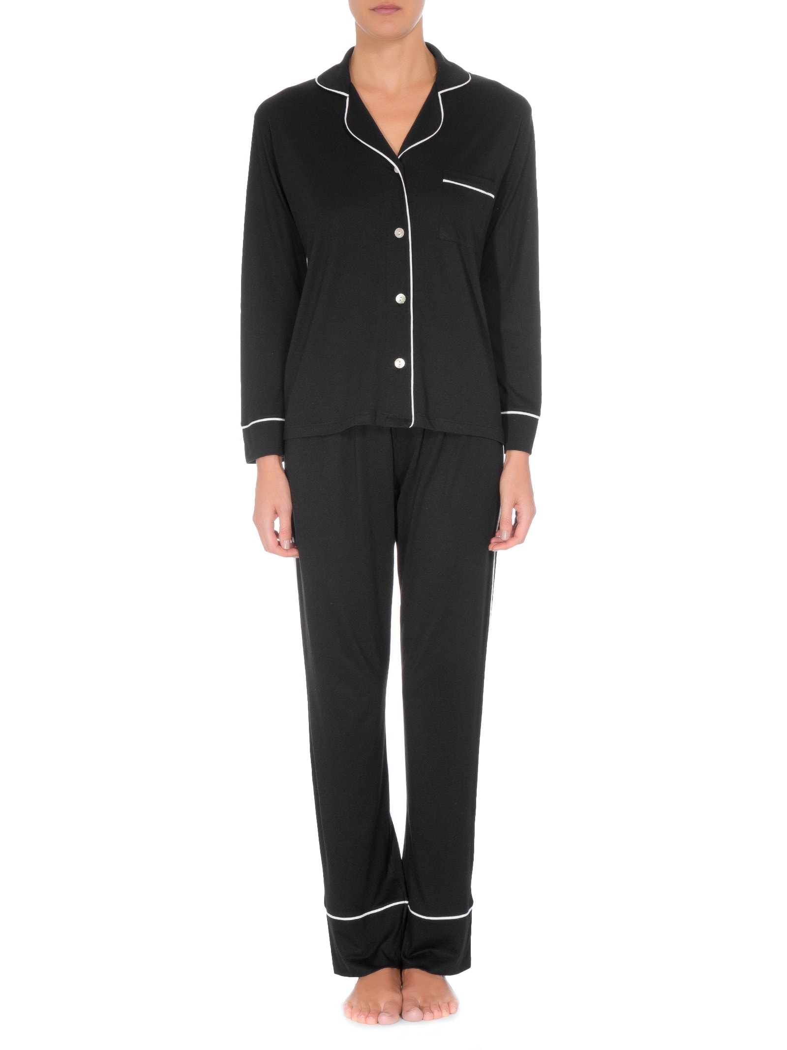 Pijama Feminino Longo Com Botão De Algodão Pima Preto '2Essential