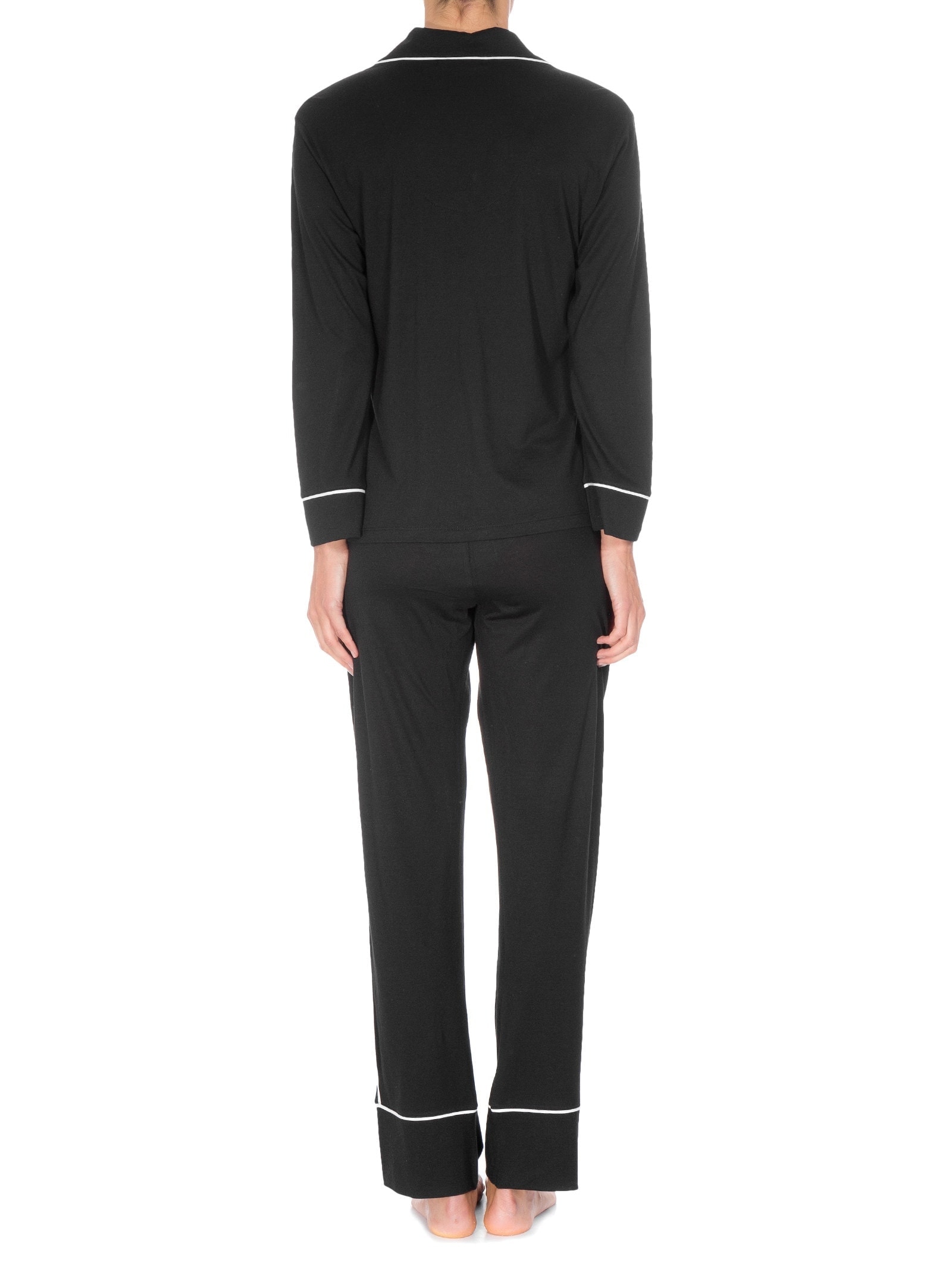 Pijama Feminino Longo Com Botão De Algodão Pima Preto '2Essential