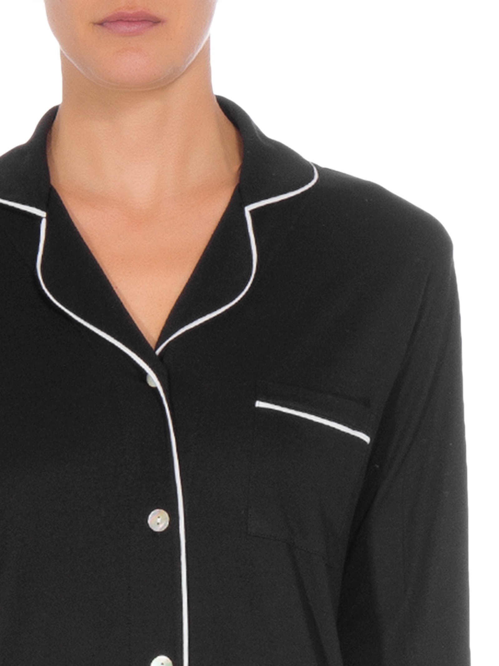 Pijama Feminino Longo Com Botão De Algodão Pima Preto '2Essential
