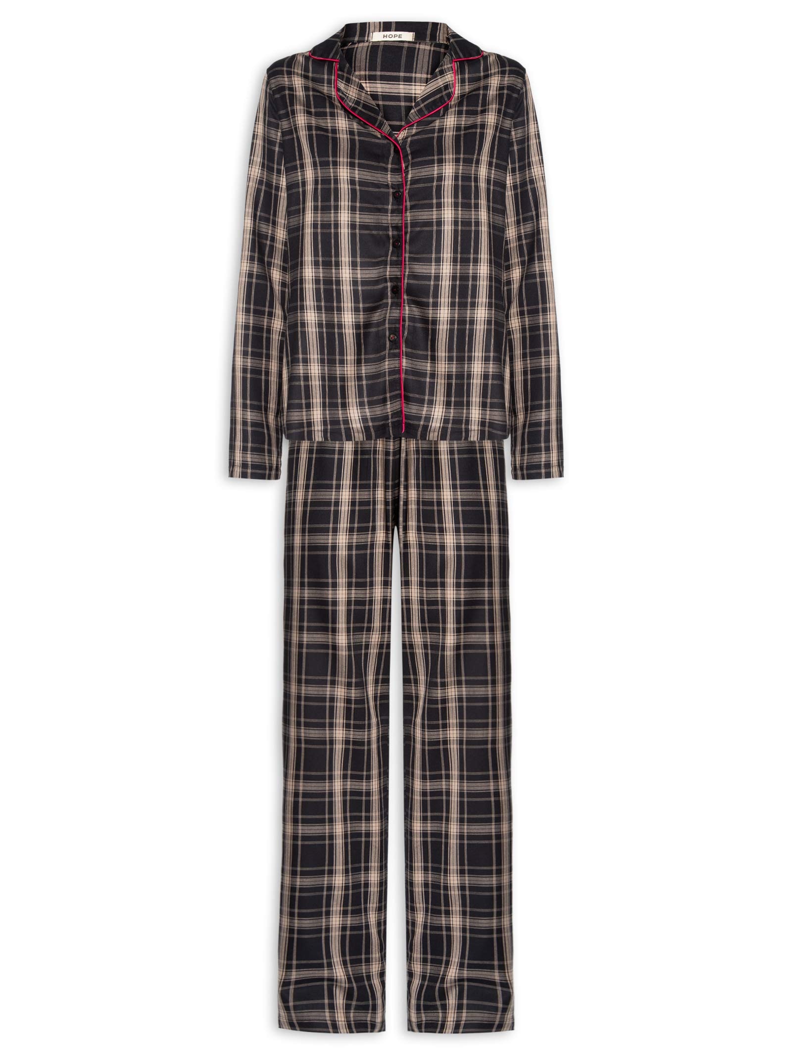 Pijama Feminino Longo com Botões em Viscose Estampada Moments Preto Hope