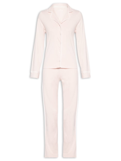 Pijama Feminino Longo Com Botões – Rosa