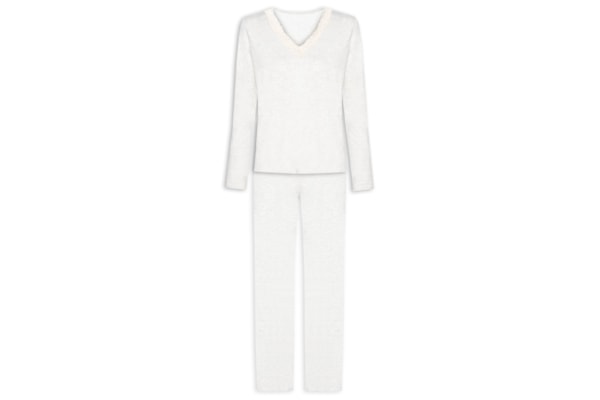 Pijama Feminino Longo Decote V Em Viscose E Renda - Cinza