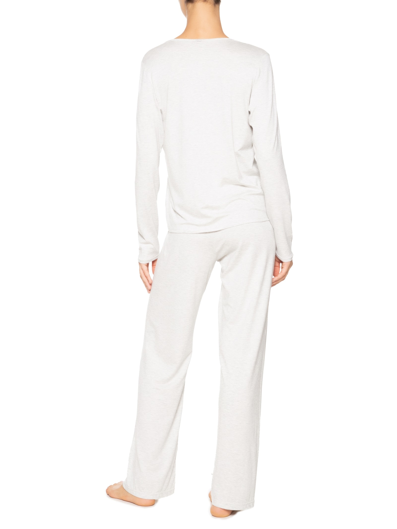 Pijama Feminino Longo Decote V Em Viscose E Renda Cinza Hope