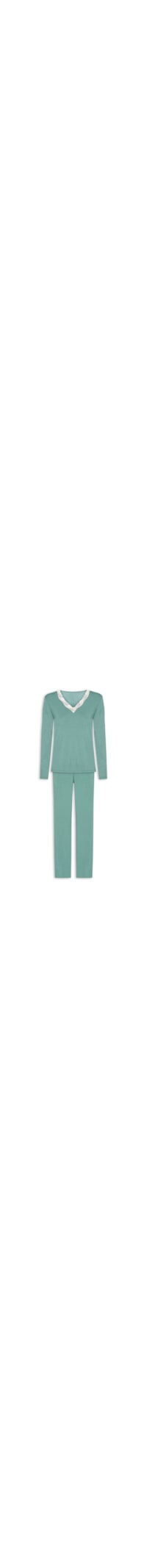 Pijama Feminino Longo Decote V Em Viscose E Renda Moon - Verde