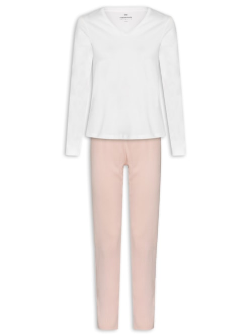 Pijama Feminino Longo Decote V – Off White