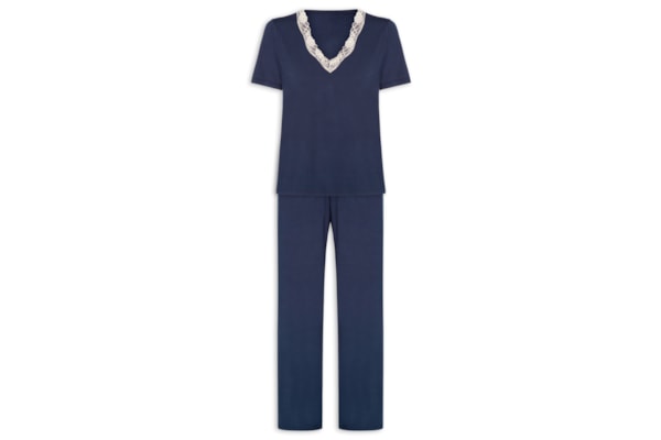 Pijama Feminino Longo Em Viscose E Renda Moon - Azul