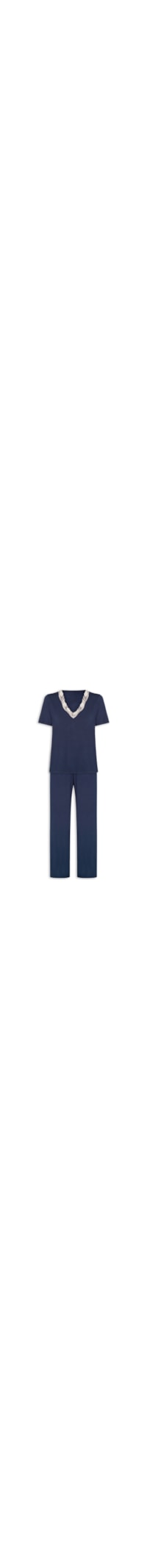 Pijama Feminino Longo Em Viscose E Renda Moon - Azul
