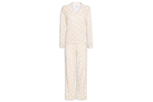 Pijama Feminino Longo Estampado Com Botões - Amarelo