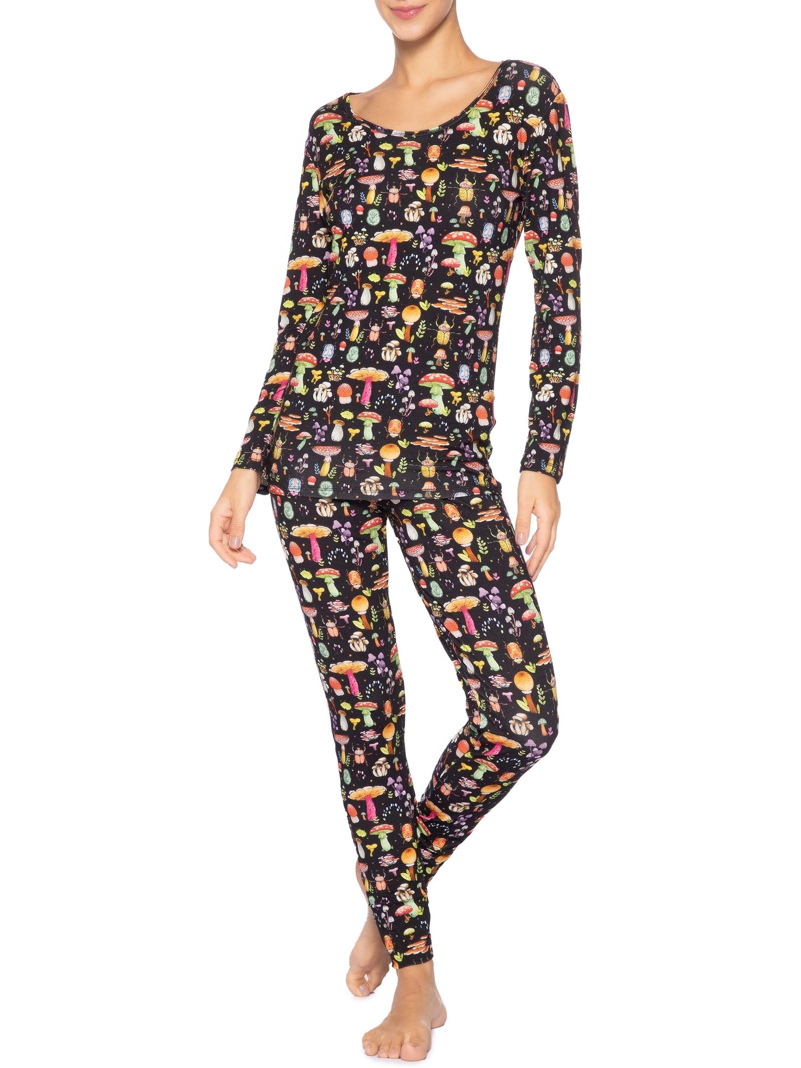 Pijama Feminino Longo Legging Viscose Floresta Preto Jogê