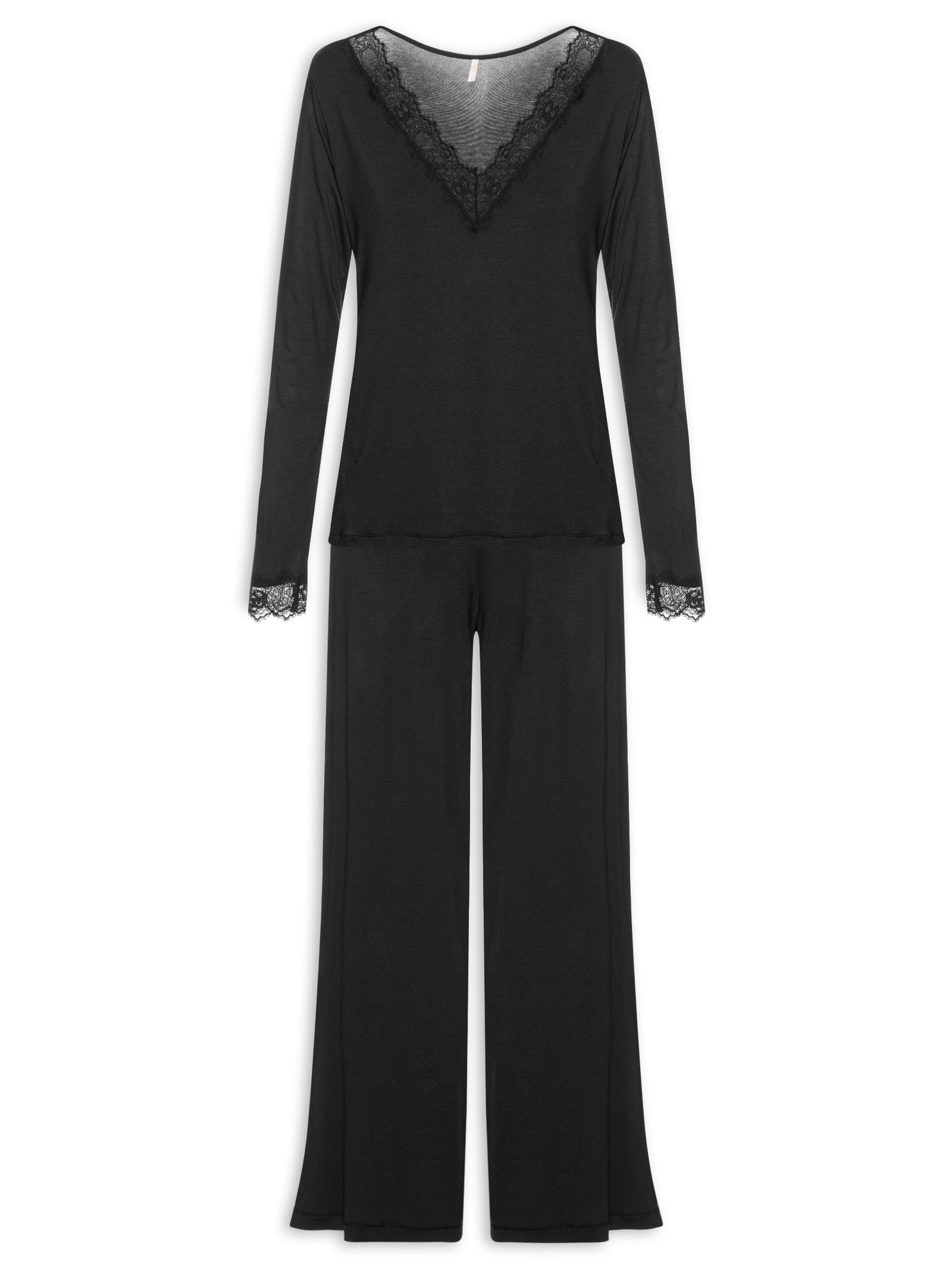 Pijama Feminino Longo Modal Auraloom Preto Jogê