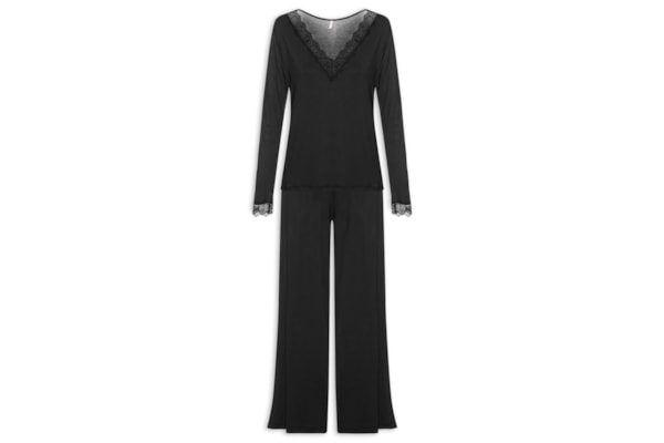 Pijama Feminino Longo Modal Auraloom - Preto