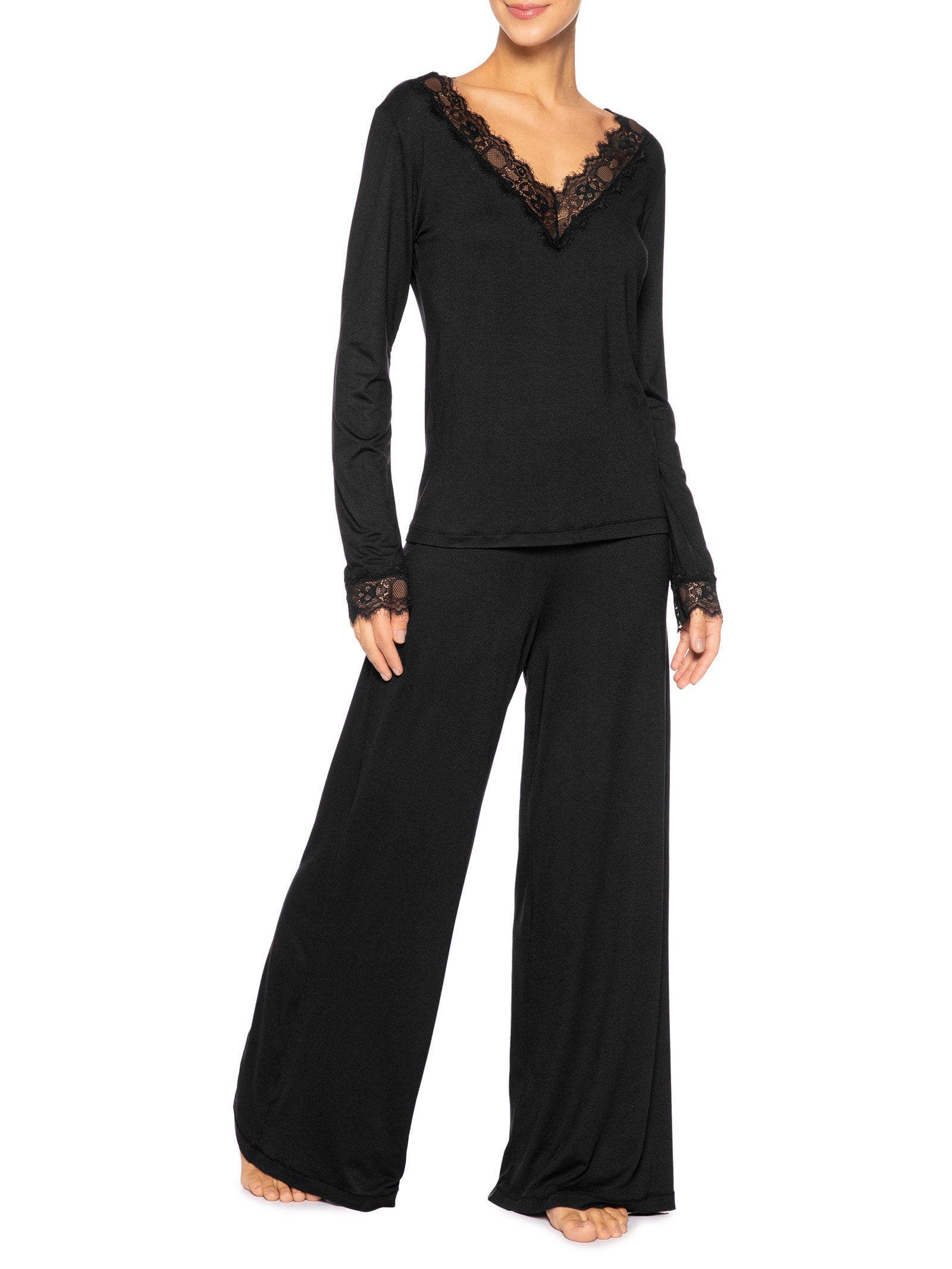 Pijama Feminino Longo Modal Auraloom Preto Jogê