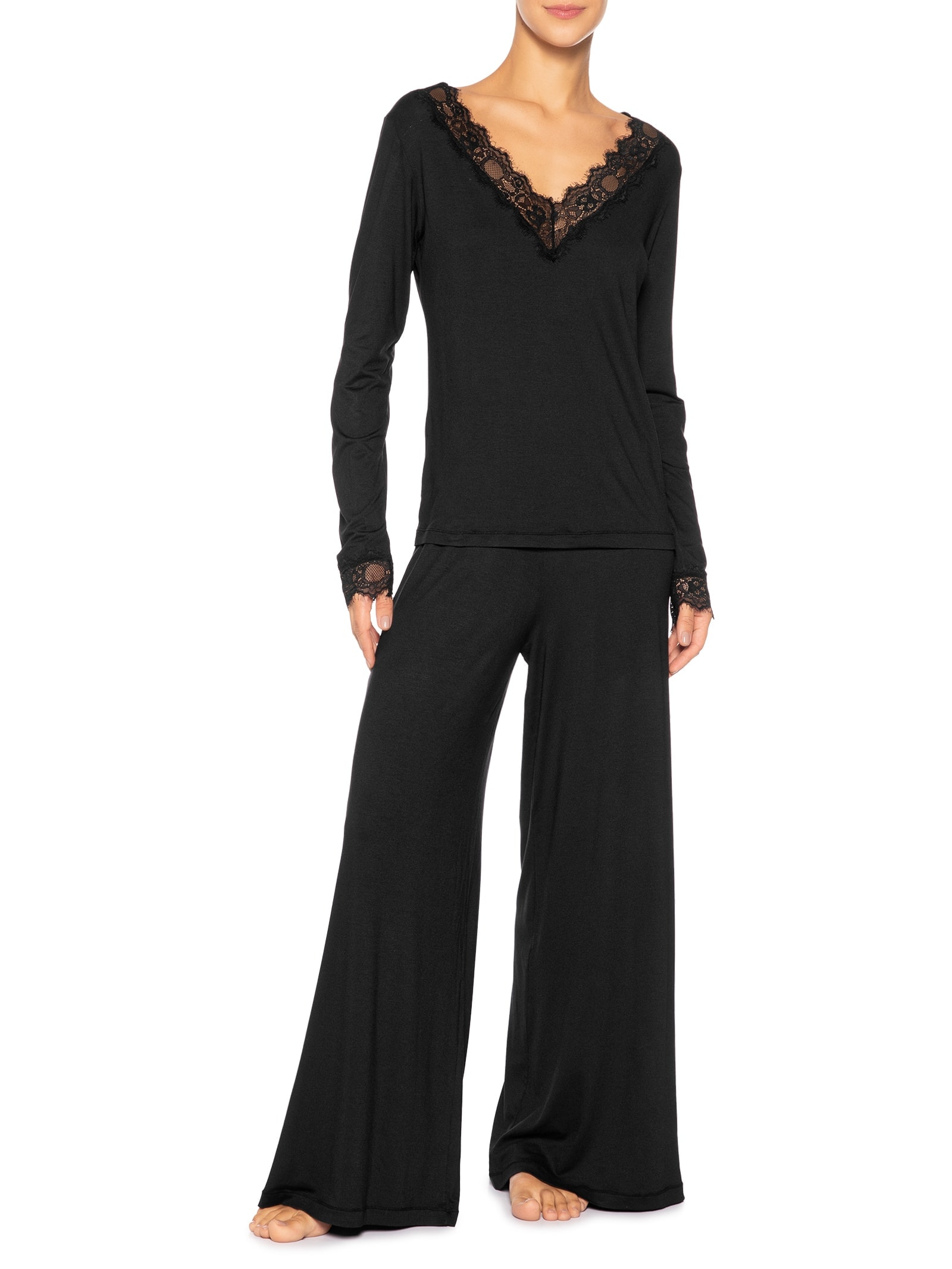 Pijama Feminino Longo Modal Auraloom Preto Jogê