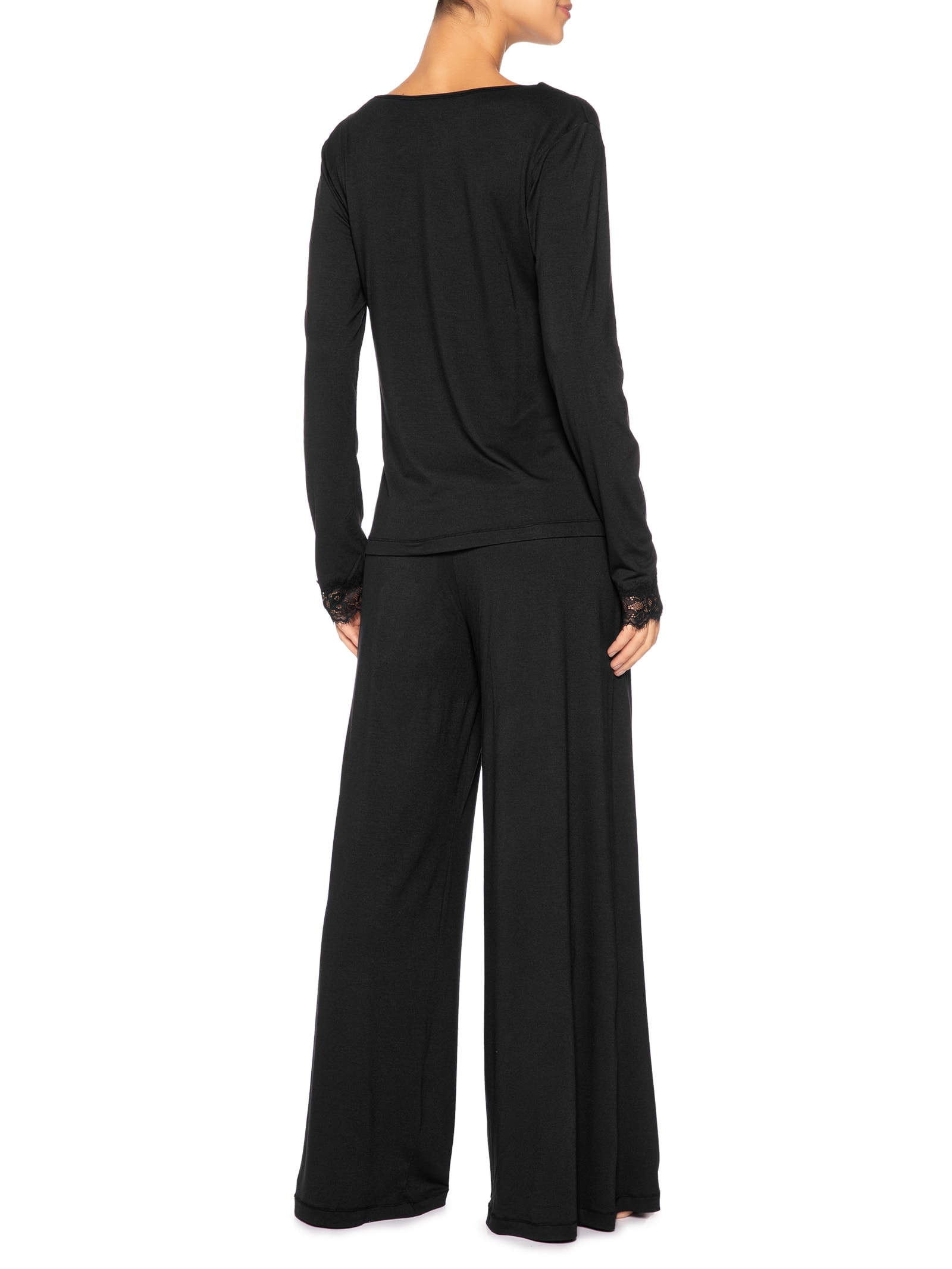 Pijama Feminino Longo Modal Auraloom Preto Jogê