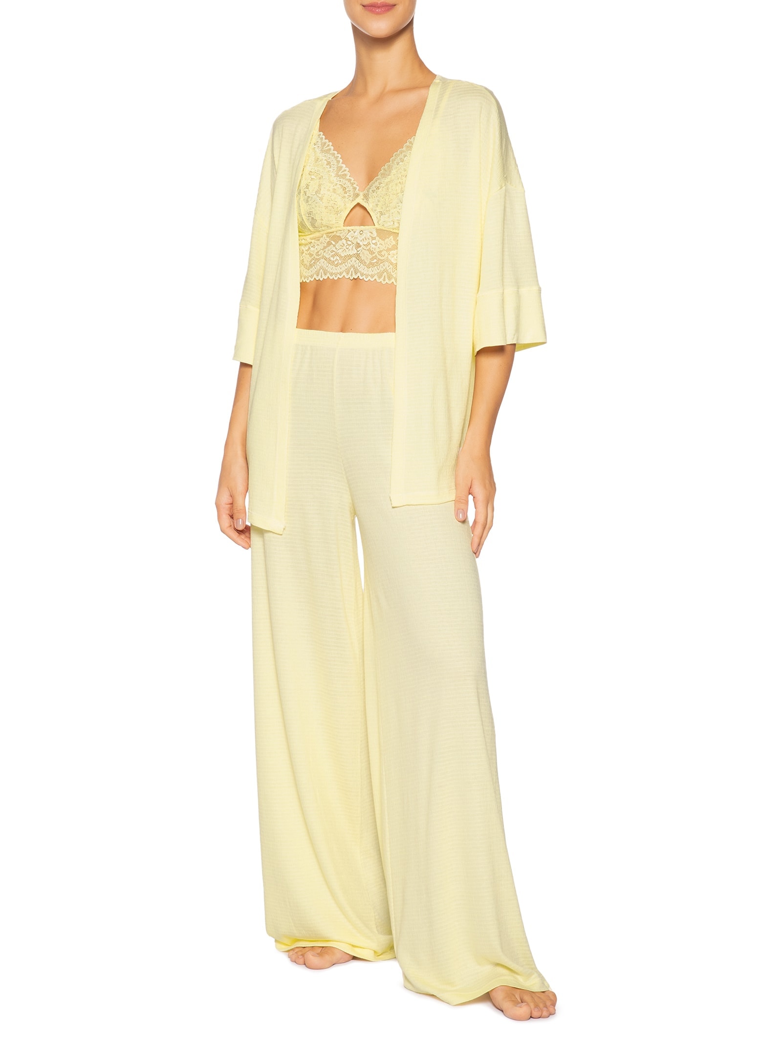 Pijama Feminino Longo Trio Anarruga Bahia Amarelo Jogê