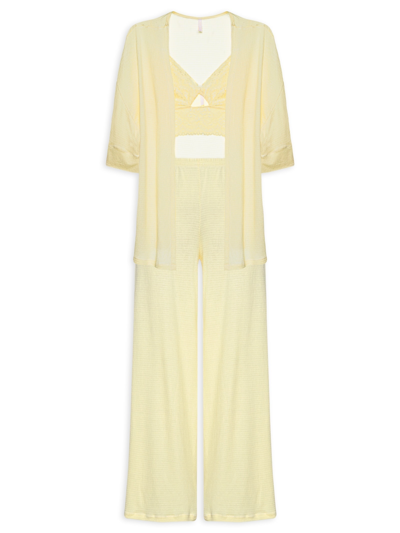 Pijama Feminino Longo Trio Anarruga Bahia Amarelo Jogê