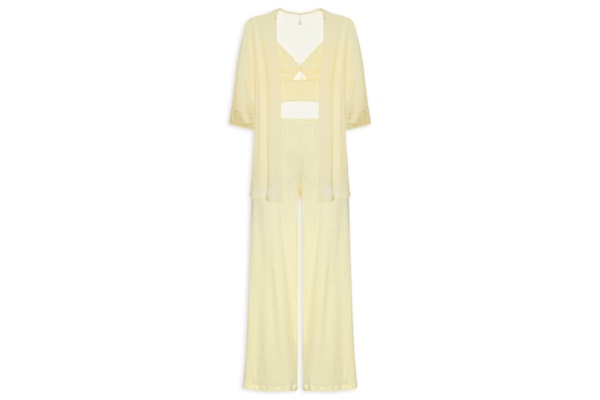 Pijama Feminino Longo Trio Anarruga Bahia - Amarelo