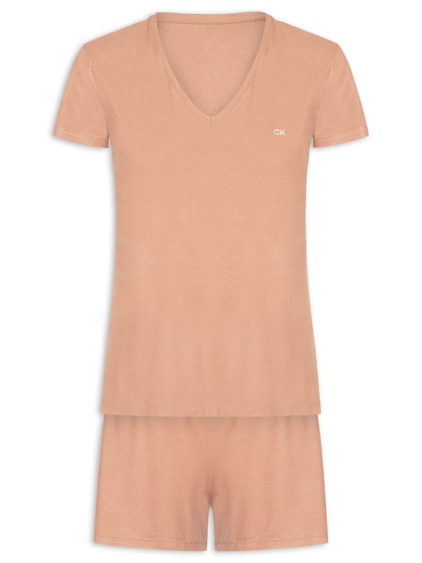 Pijama Feminino M/C Short Visco Canelada Marrom Calvin Klein Underwear