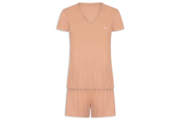 Pijama Feminino M/C Short Visco Canelada - Marrom
