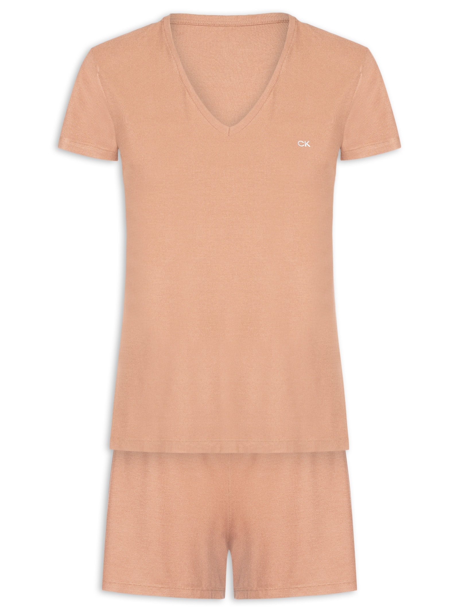 Pijama Feminino M/C Short Visco Canelada Marrom Calvin Klein Underwear