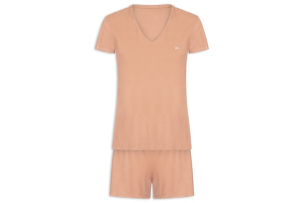 Pijama Feminino M/C Short Visco Canelada - Marrom