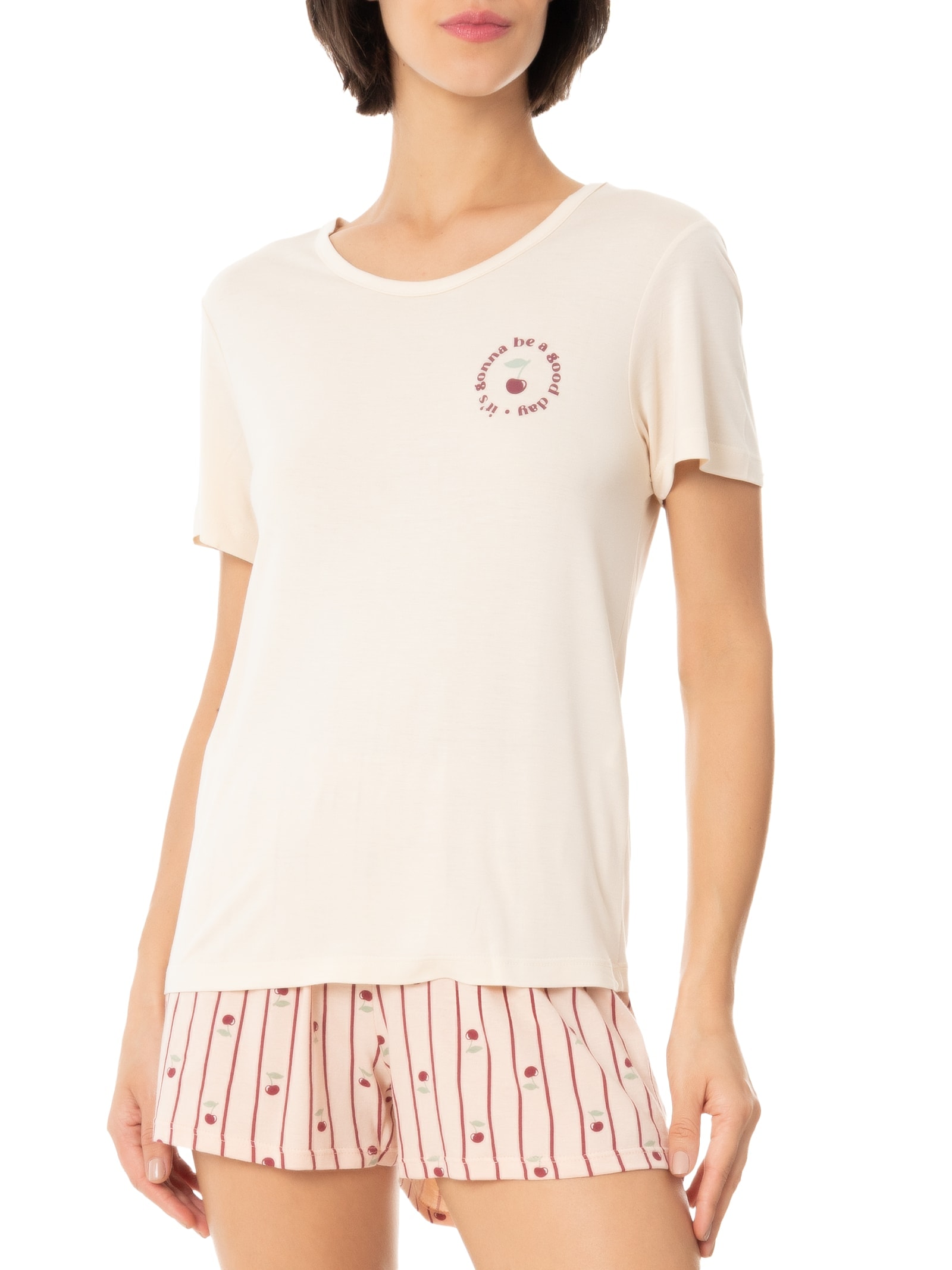 Pijama Feminino Manga Curta Amarelo Hering Intimates