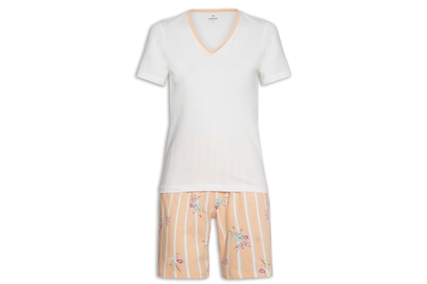 Pijama Feminino Manga Curta - Bege