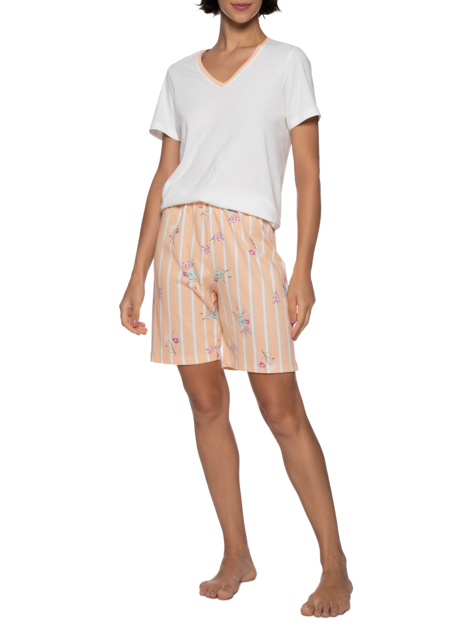 Pijama Feminino Manga Curta Bege Hering Intimates