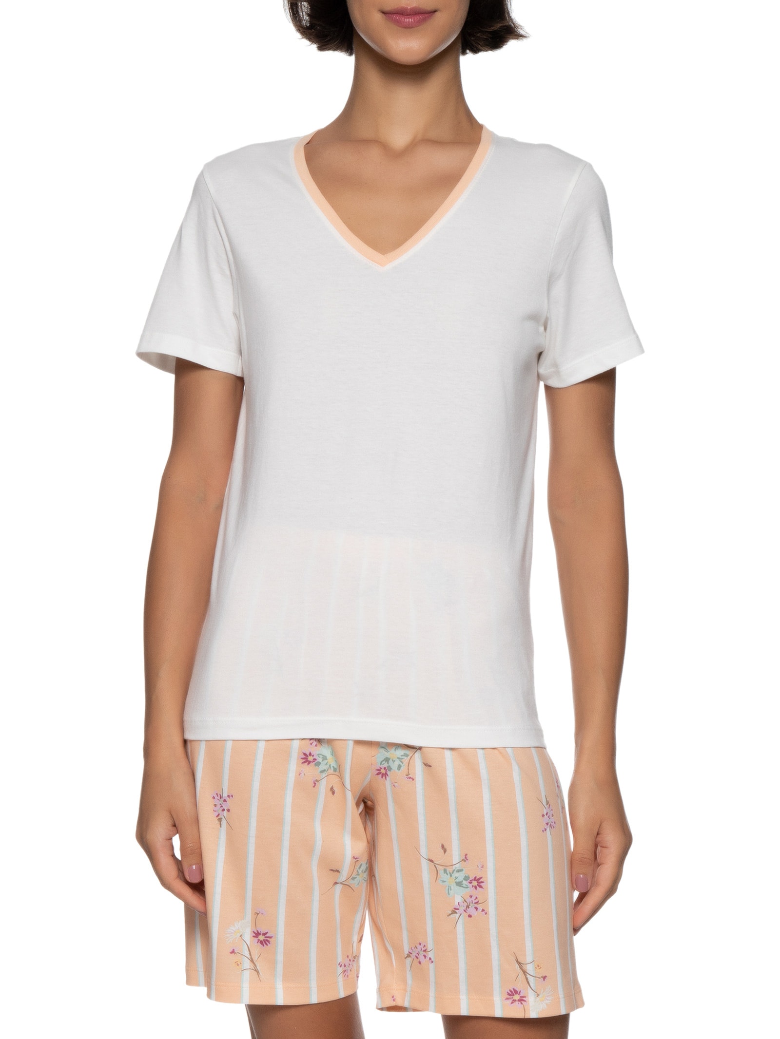 Pijama Feminino Manga Curta Bege Hering Intimates