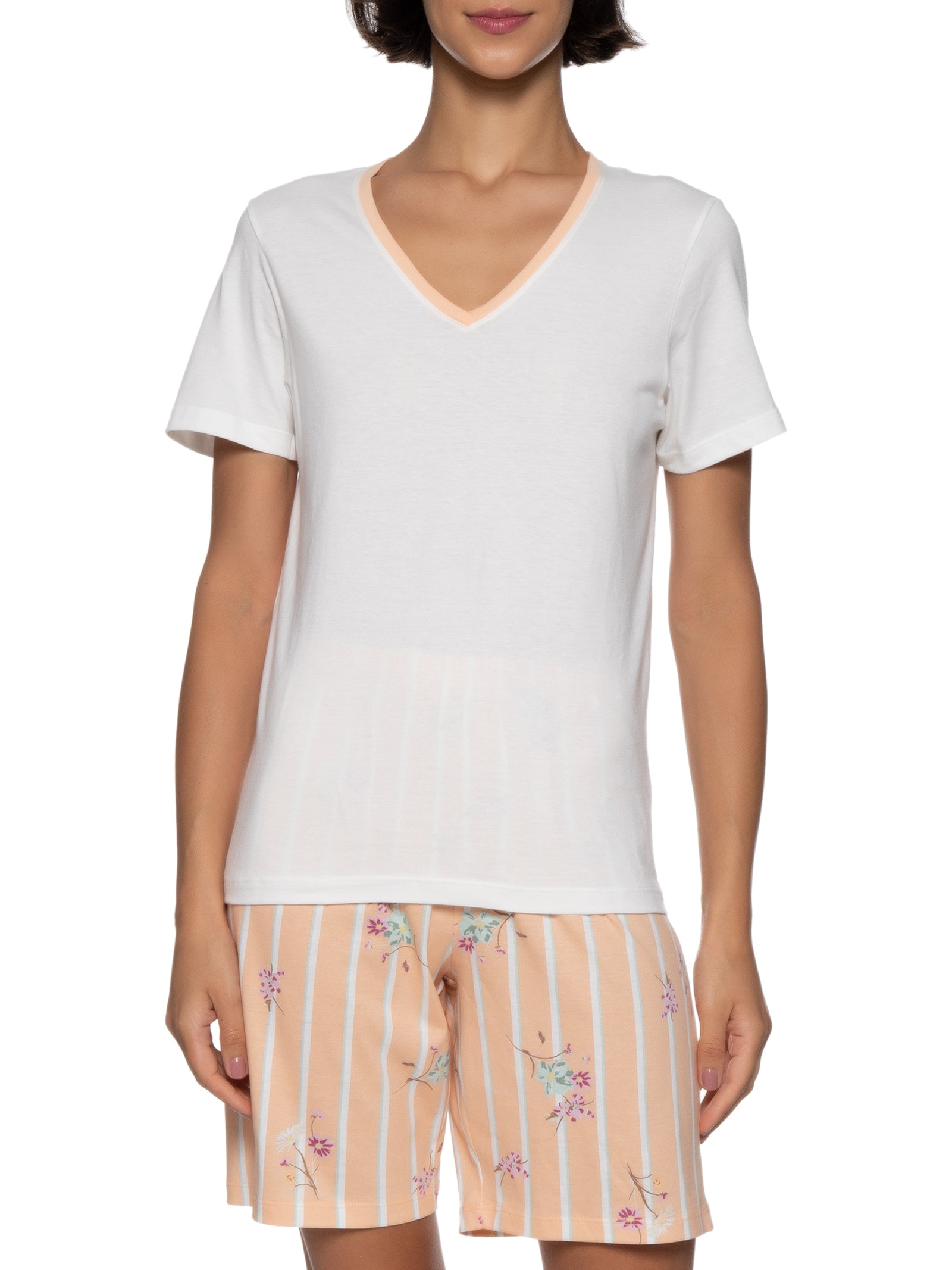 Pijama Feminino Manga Curta Bege Hering Intimates