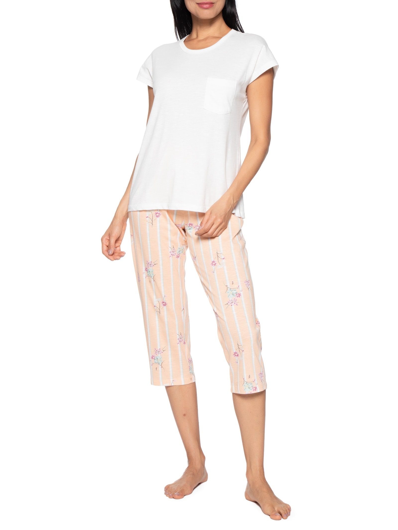 Pijama Feminino Manga Curta Bege Hering Intimates