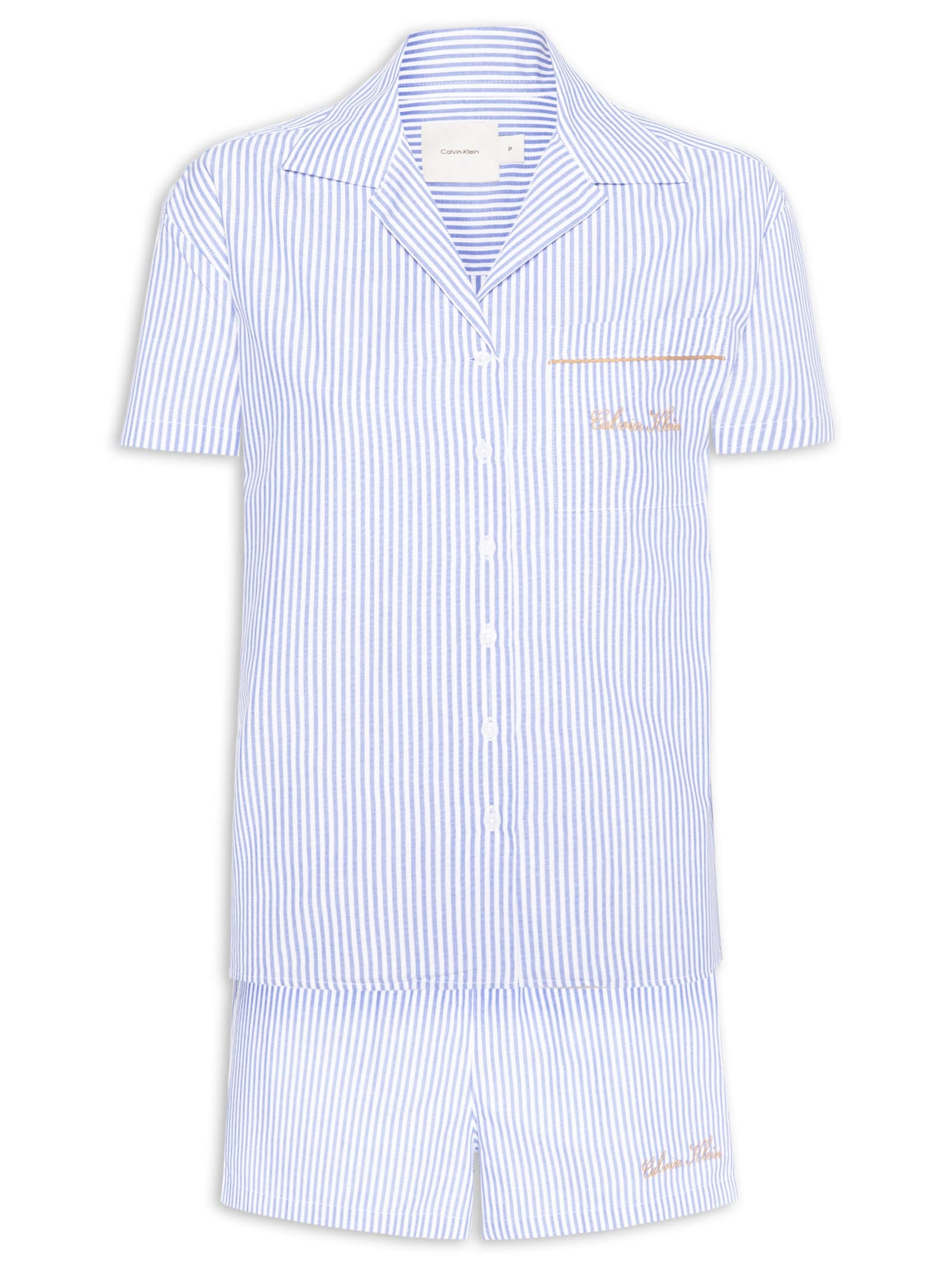 Pijama Feminino Manga Curta Botões Shorts Azul Calvin Klein Underwear