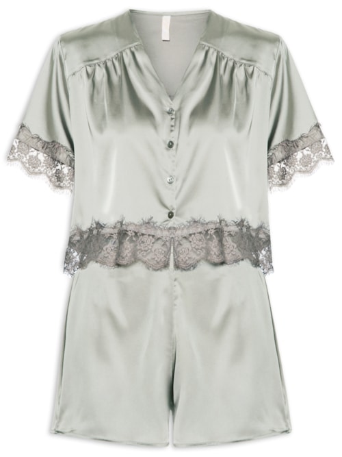 Pijama Feminino Manga Curta Cetim Lys – Cinza