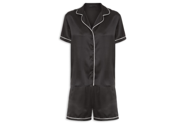 Pijama Feminino Manga Curta De Seda Pura - Preto