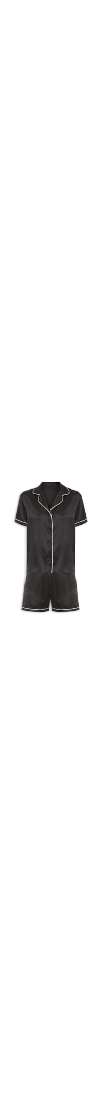 Pijama Feminino Manga Curta De Seda Pura - Preto
