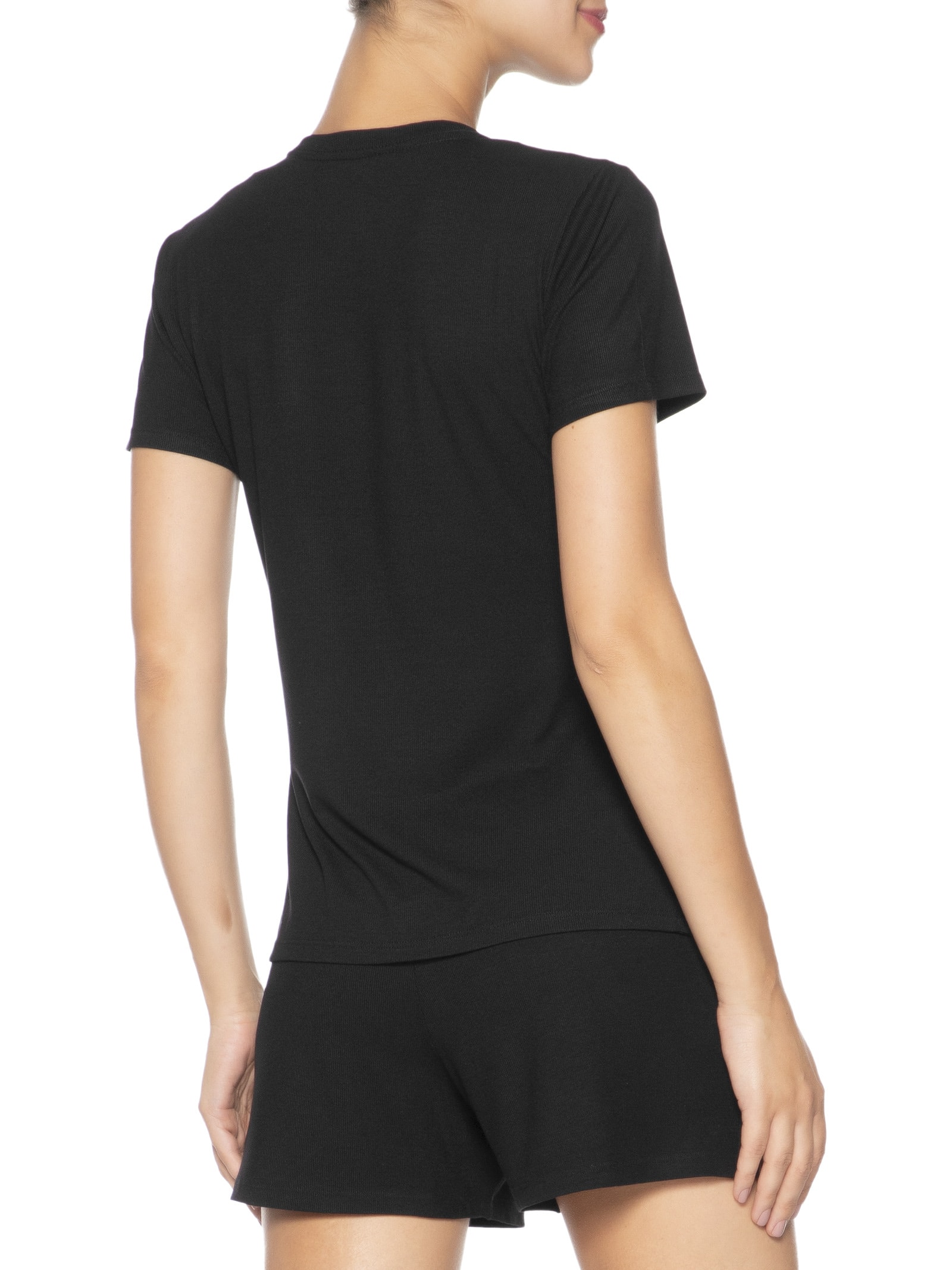 Pijama Feminino Manga Curta Short Visco Canelada Preto Calvin Klein Underwear