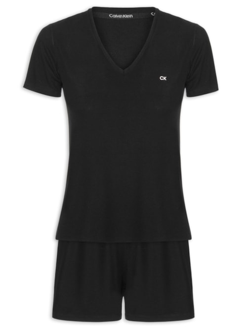 Pijama Feminino Manga Curta Short Visco Canelada – Preto