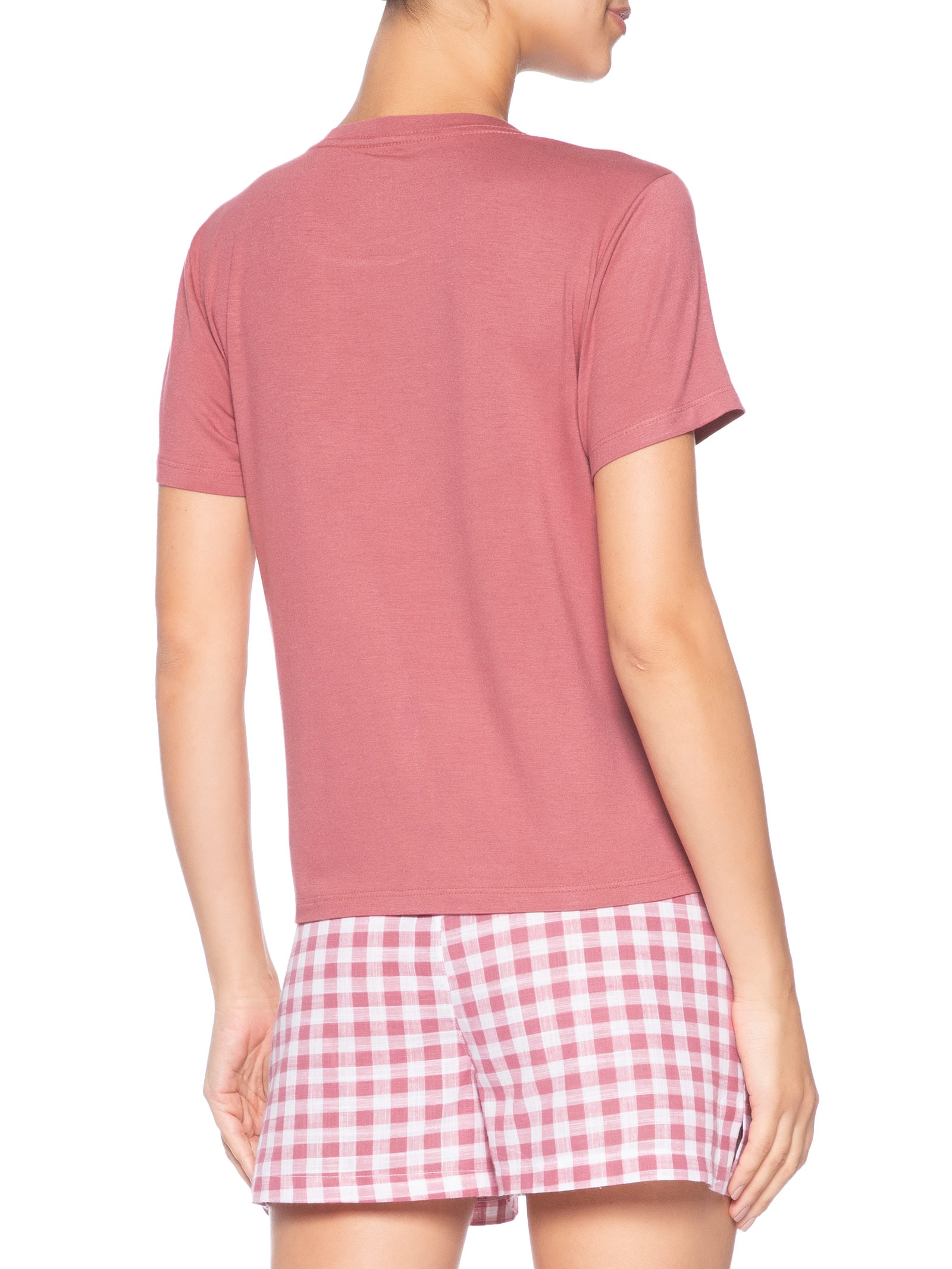 Pijama Feminino Manga Curta Shorts Xadrez Rosa Calvin Klein Underwear