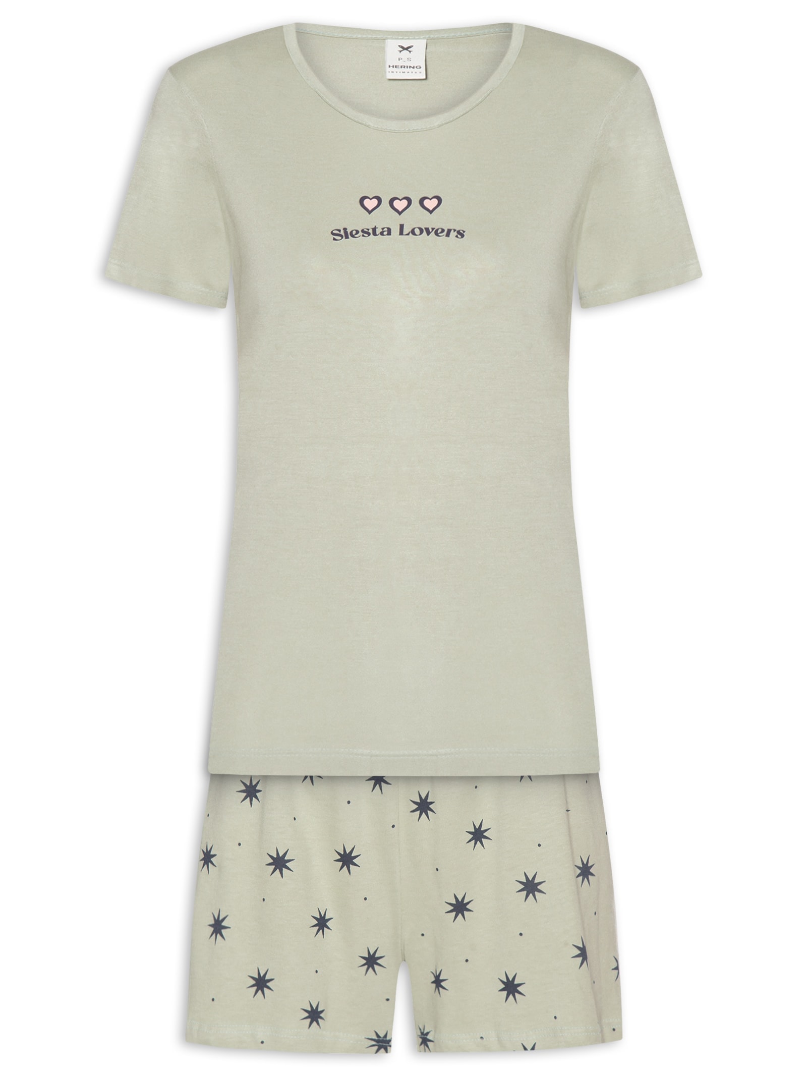 Pijama Feminino Manga Curta Verde Hering Intimates