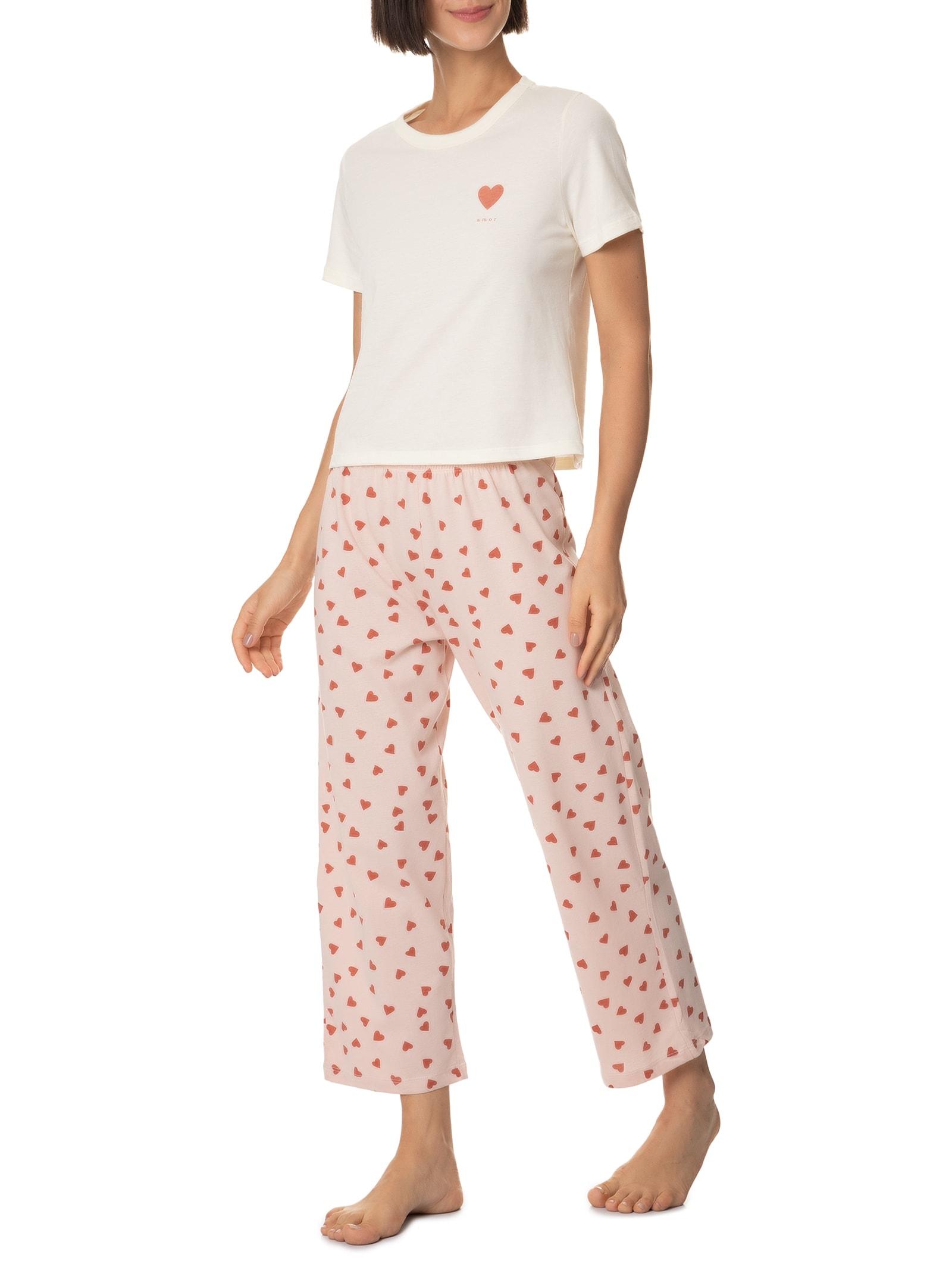 Pijama Feminino Manga Curta Vermelho Hering Intimates