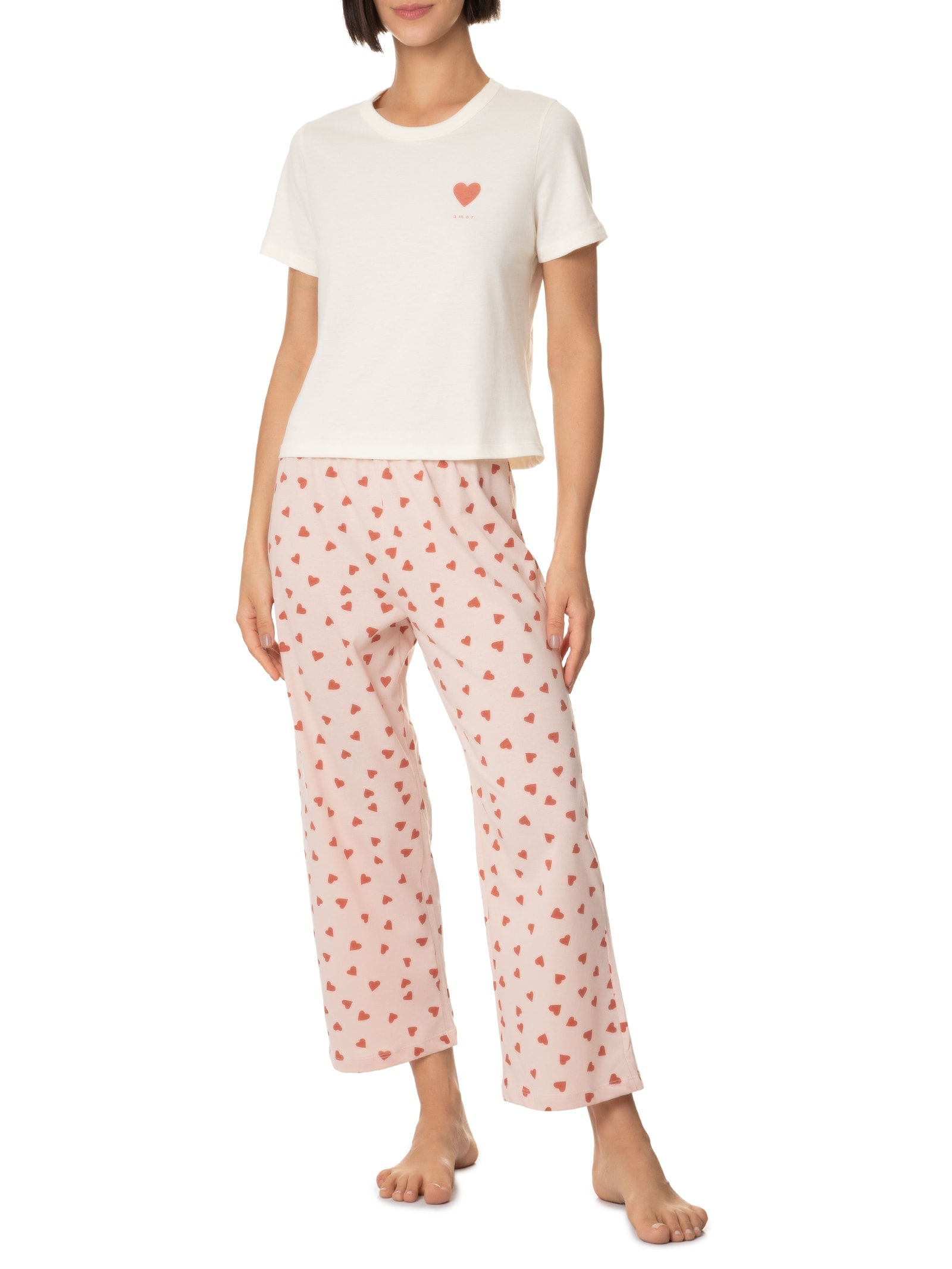 Pijama Feminino Manga Curta Vermelho Hering Intimates