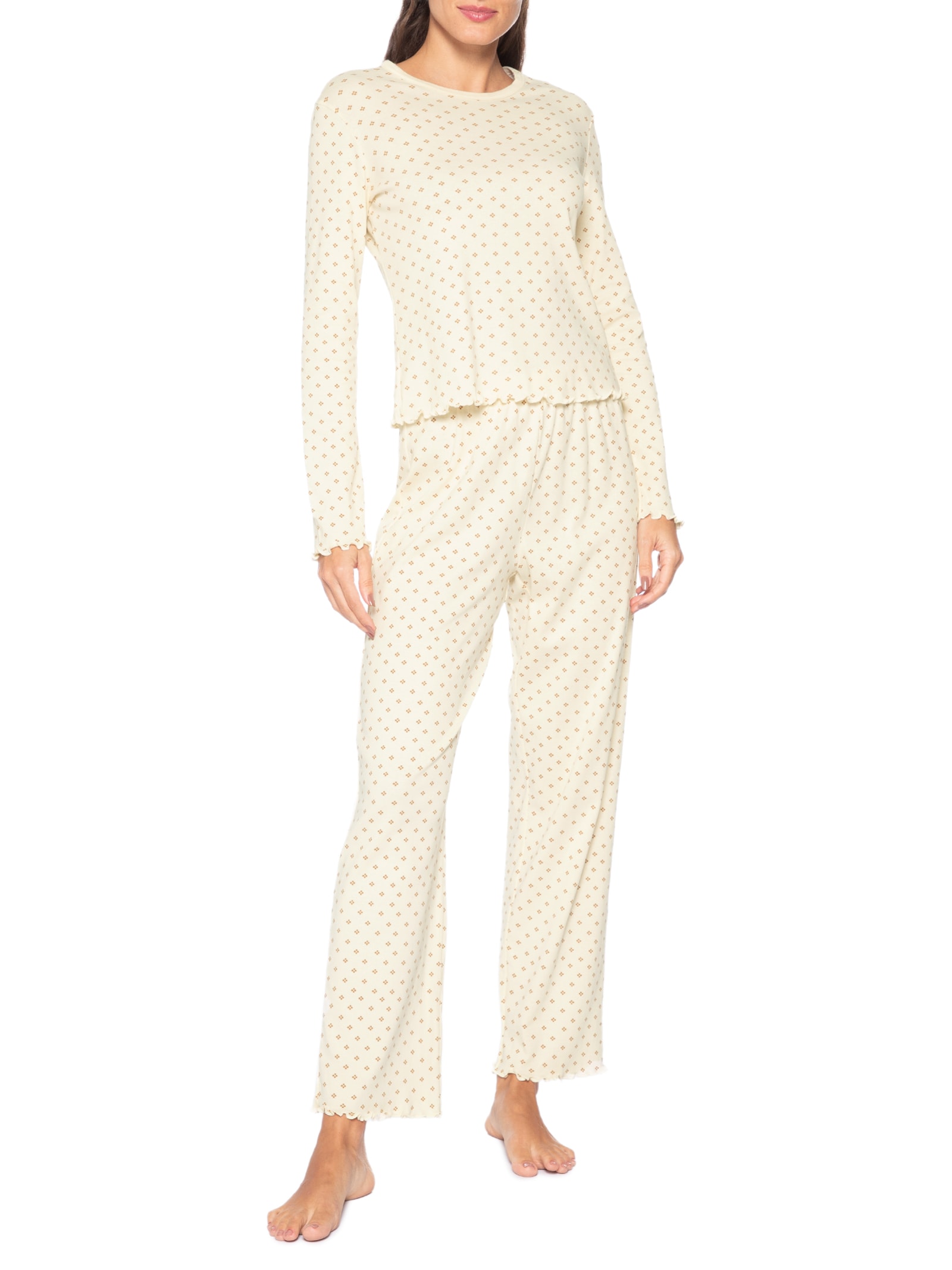 Pijama Feminino Manga Longa Bege Hering Intimates