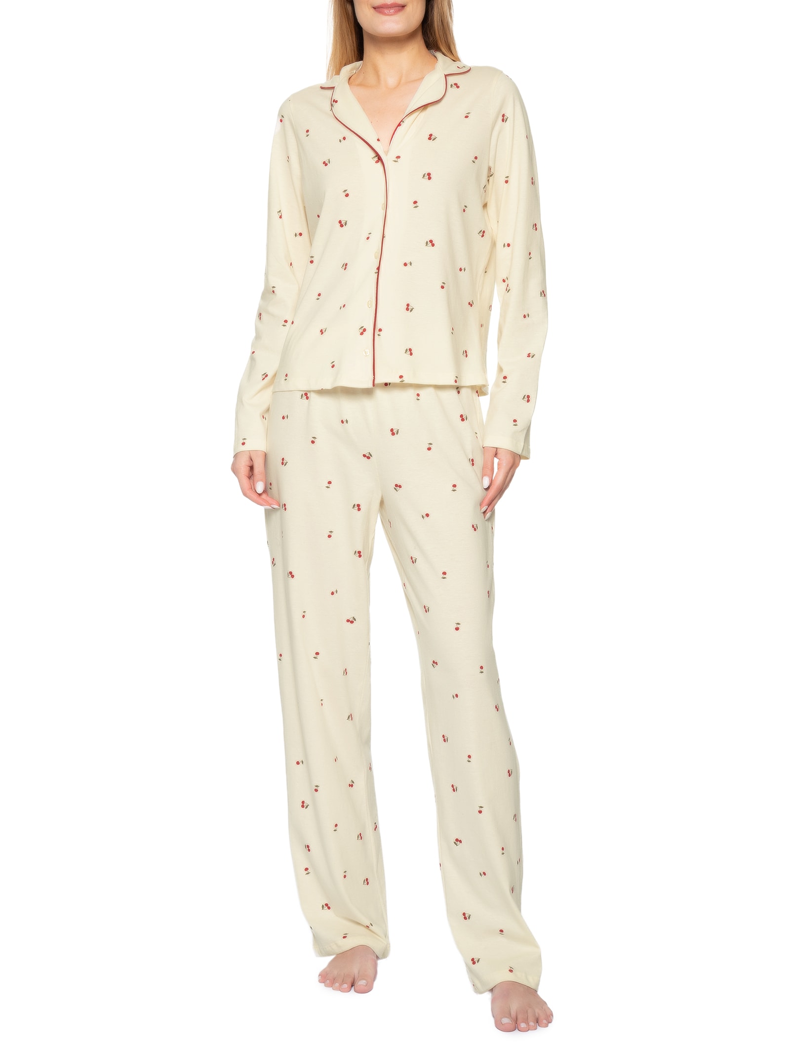 Pijama Feminino Manga Longa Bege Hering Intimates