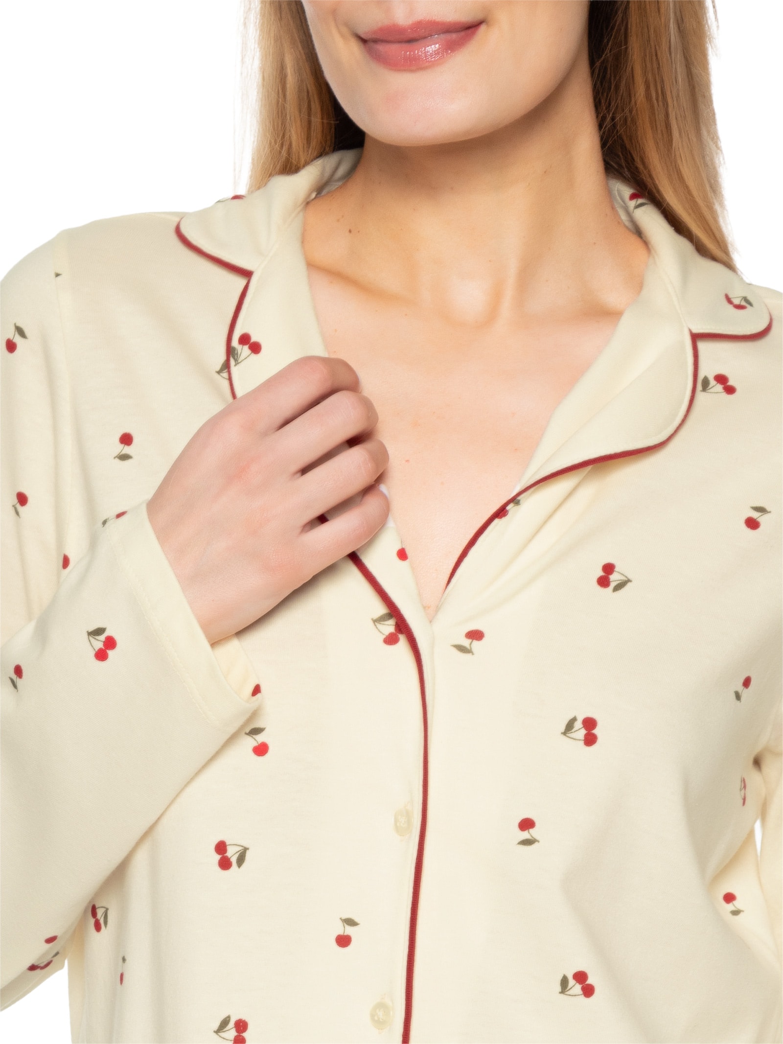 Pijama Feminino Manga Longa Bege Hering Intimates