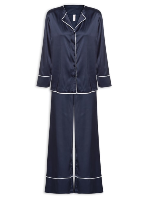 Pijama Feminino Manga Longa Cetim Clara – Azul