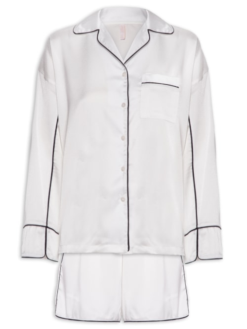 Pijama Feminino Manga Longa Cetim Paris – Branco
