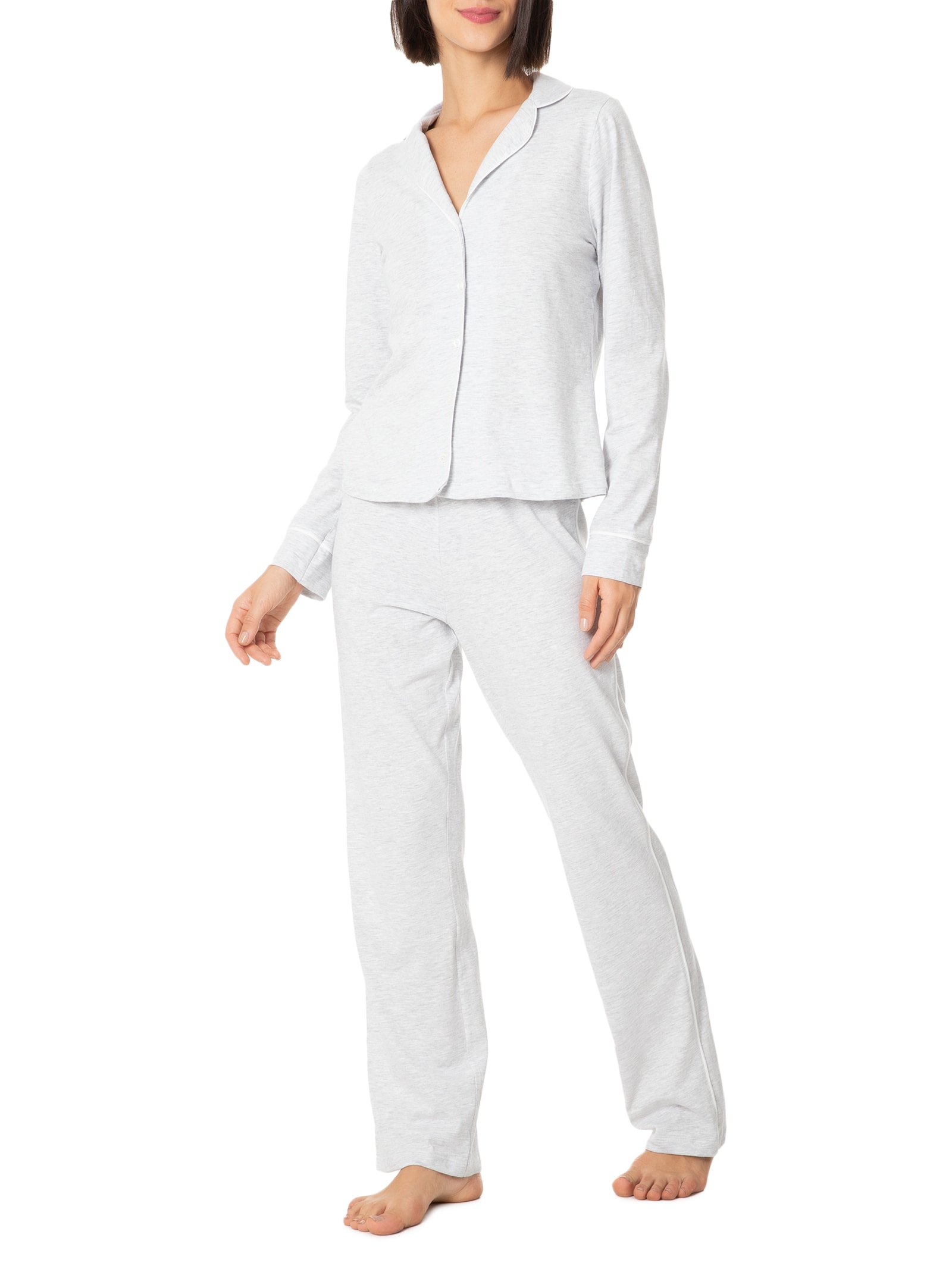 Pijama Feminino Manga Longa Cinza Hering Intimates