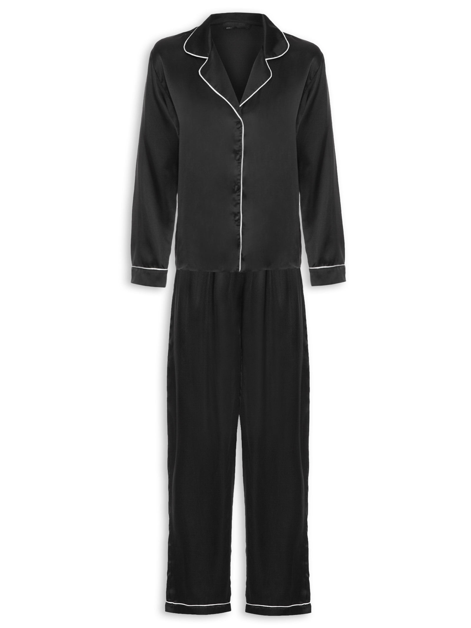 Pijama Feminino Manga Longa de Seda Pura Preto '2Essential